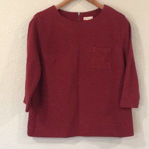 Merona Women Sz L Ribbed Knit Blouse Zip Back Pocket Deep Red